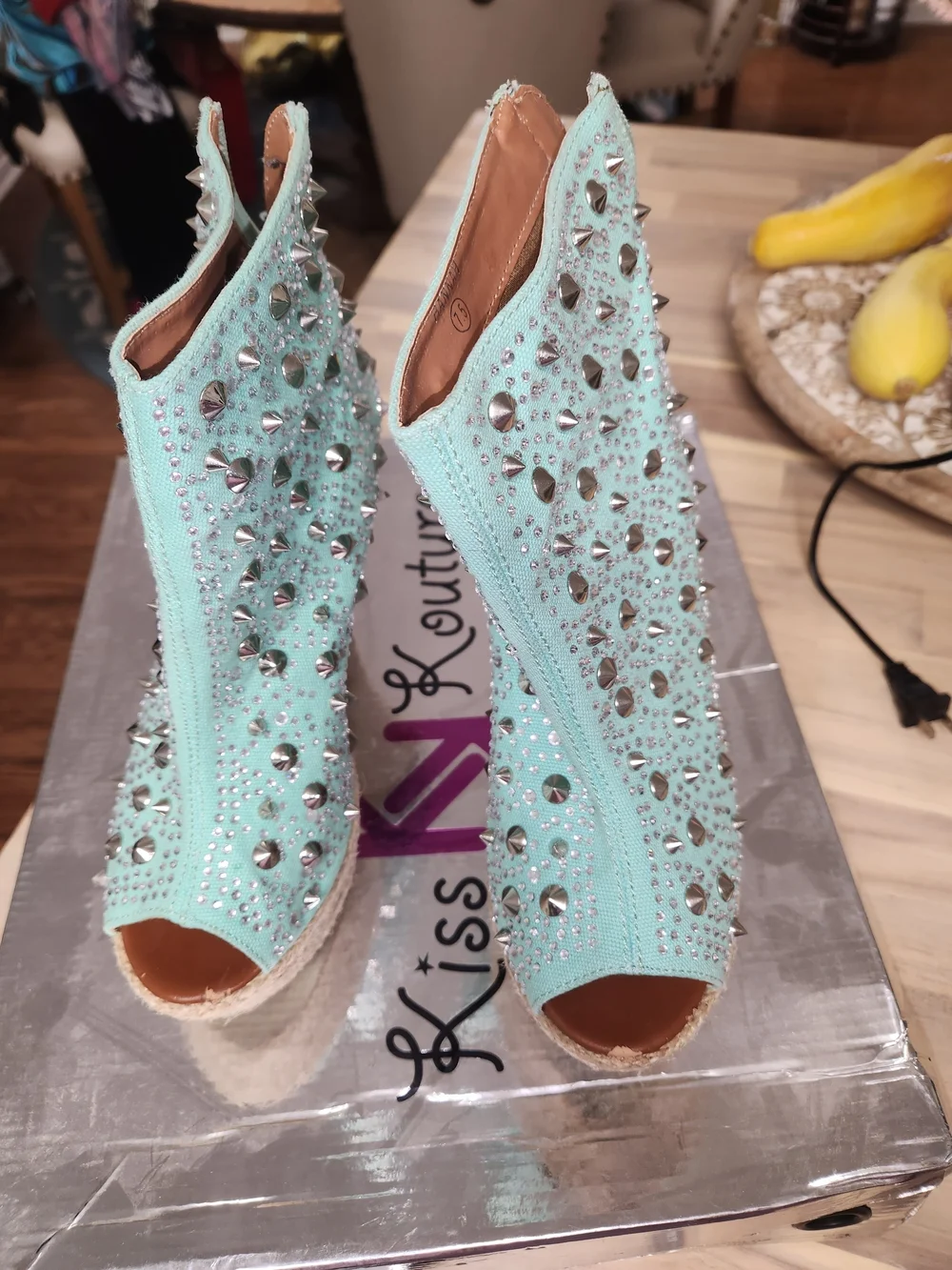 Mint Studded Peep-Toe Booties - Women